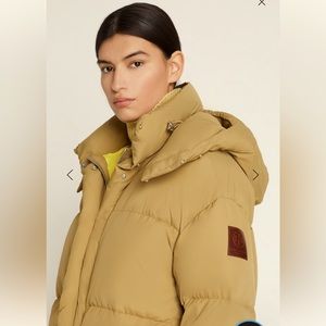 NWT Tory Burch ColorBlocked Ultra Light Down Hooded Jacket Mid-Length